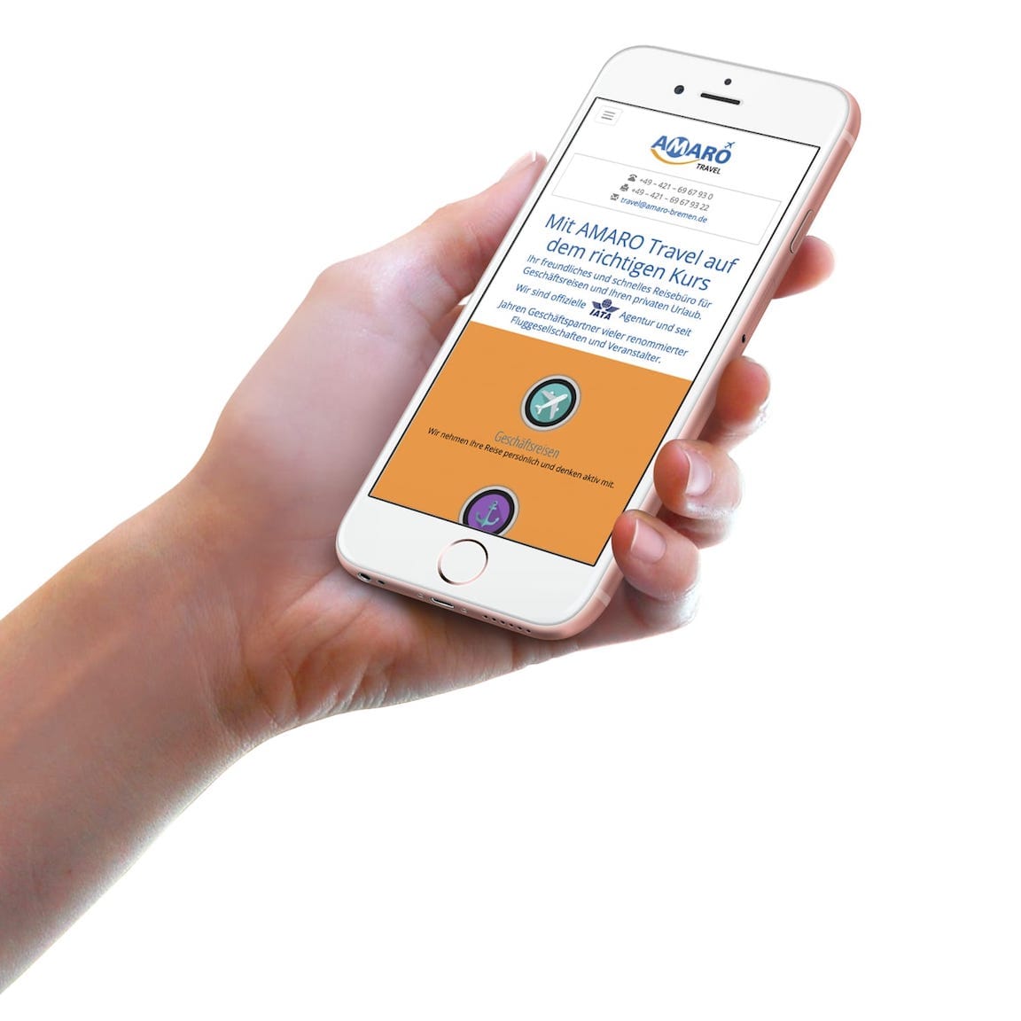 AMARO Travel Website auf dem iPhone geöffnet