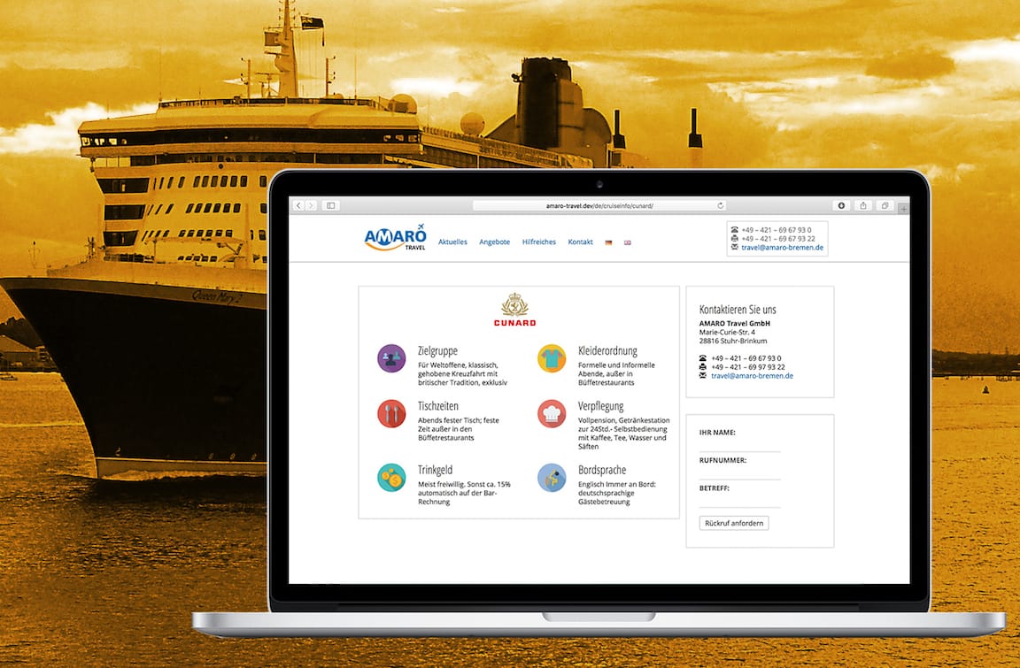 AMARO Travel Website Detailansicht