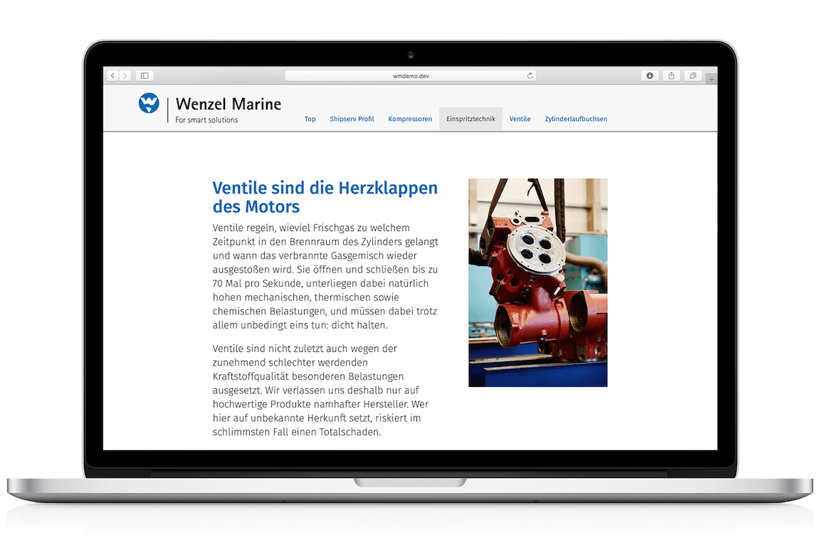 Ein Vorschlag für ein Redesign der Website von Wenzel Marine – Detailansicht